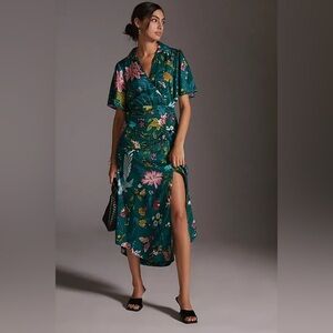 farm rio x anthropologie linen blend strapless drop-waist maxi dress Celandine Linen Blend Strapless Drop-Waist Maxi Dress